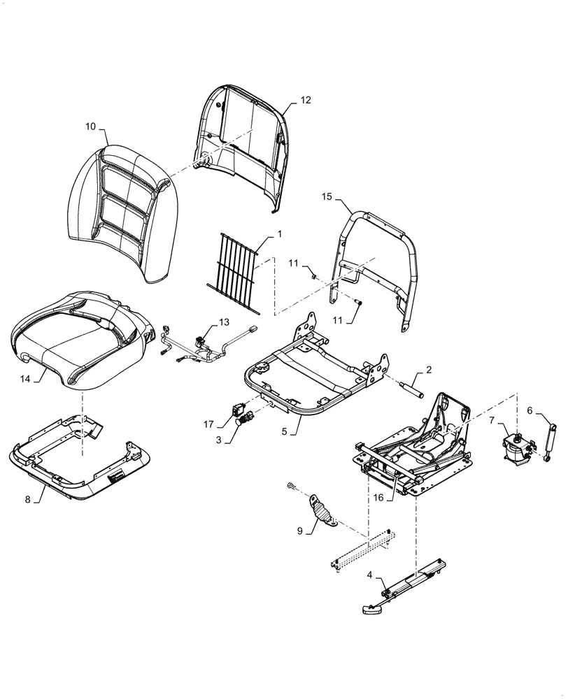 Схема запчастей Case SR130 - (90.124.AE[03]) - SEAT, AIR SUSPENSION (90) - PLATFORM, CAB, BODYWORK AND DECALS