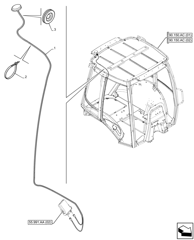 Схема запчастей Case 580N EP - (55.991.AD[02]) - VAR - 745121 - CAB, TELEMATIC SYSTEM, ANTENNA (55) - ELECTRICAL SYSTEMS