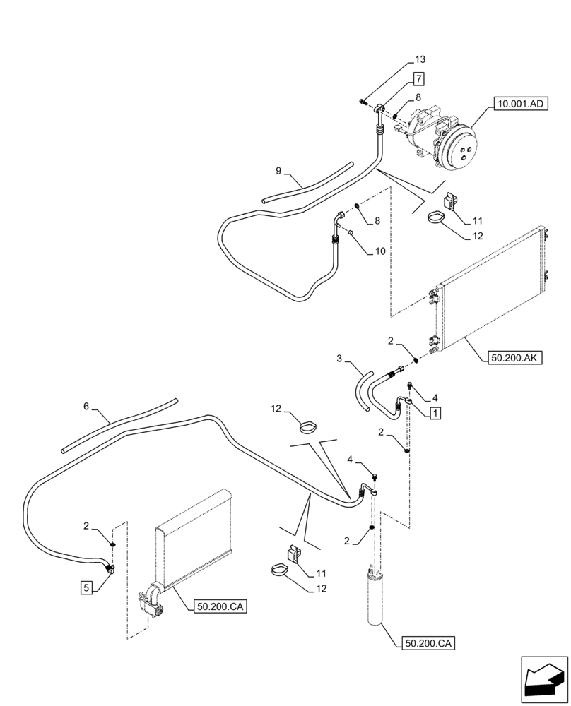 Схема запчастей Case CX250D LC LR - (50.200.AB[02]) - AIR CONDITIONING, LINES (50) - CAB CLIMATE CONTROL