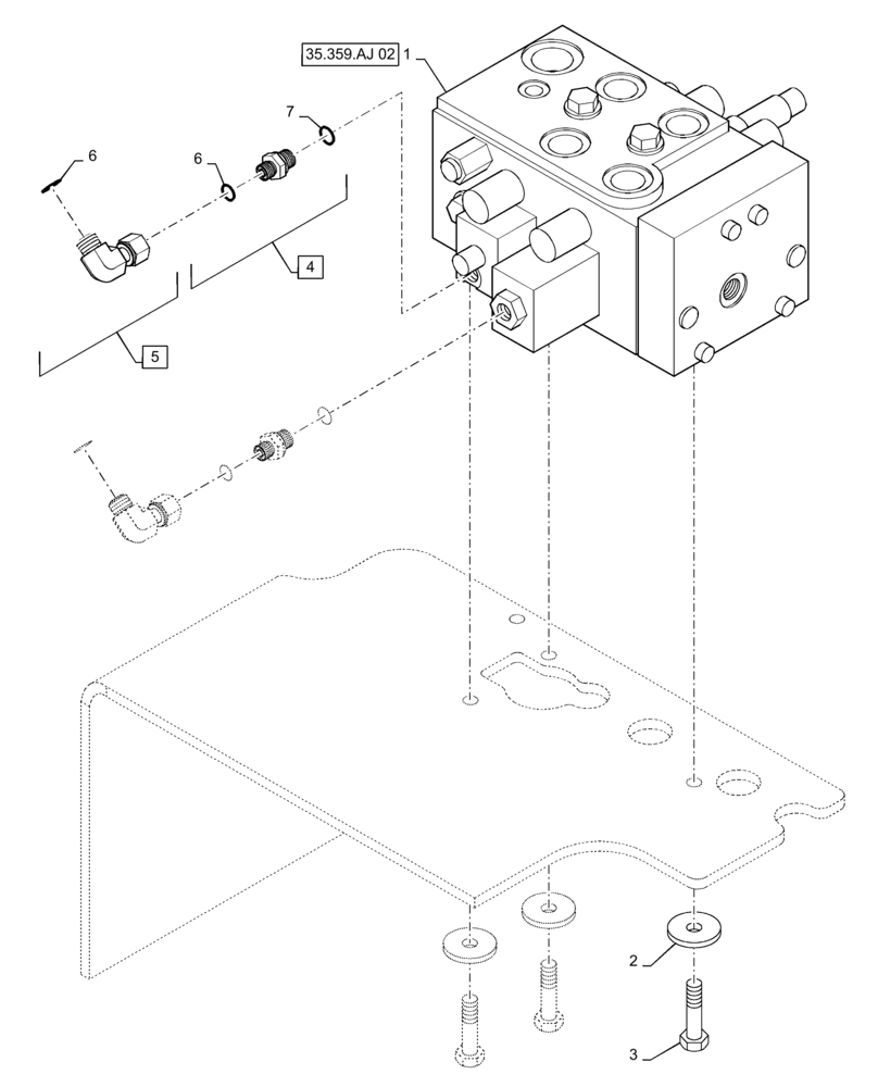 Схема запчастей Case 621F - (35.357.AL[01]) - PILOT VALVE INSTALLATION, 2 LEVER, XT/TC (35) - HYDRAULIC SYSTEMS