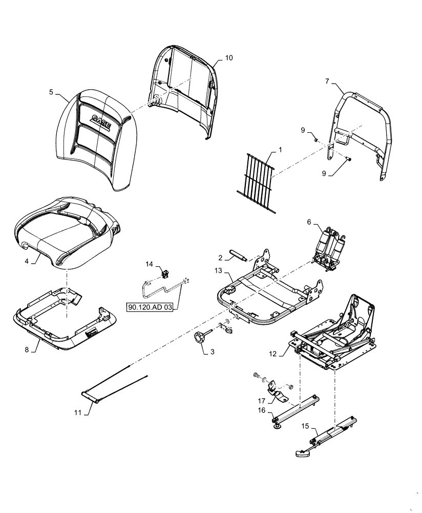 Схема запчастей Case TV380 - (90.120.AD[02]) - SUSPENSION SEAT (90) - PLATFORM, CAB, BODYWORK AND DECALS