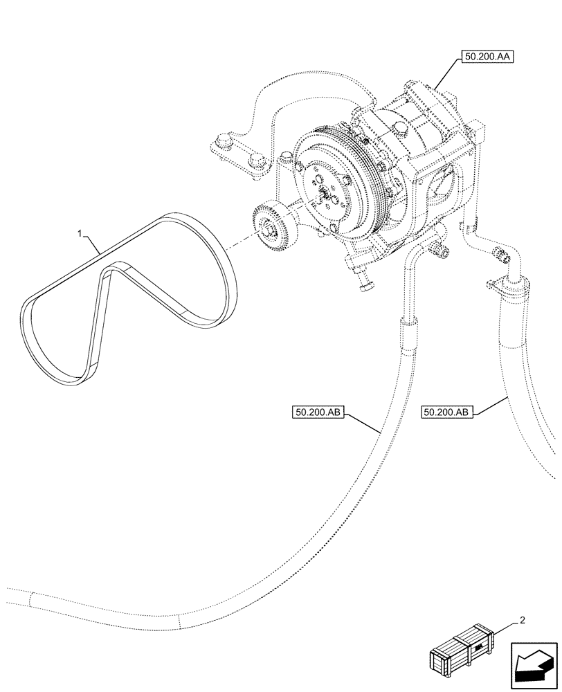 Схема запчастей Case 580SN WT - (50.200.AT) - VAR - 747853, 747855 - AIR CONDITIONING, BELT (50) - CAB CLIMATE CONTROL