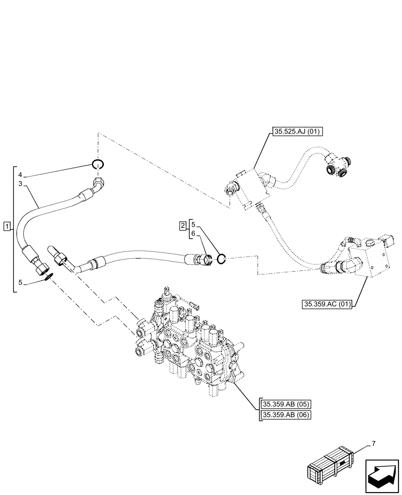 Схема запчастей Case 580N EP - (35.359.AE[01]) - 7-SPOOL, CONTROL VALVE LINE (35) - HYDRAULIC SYSTEMS