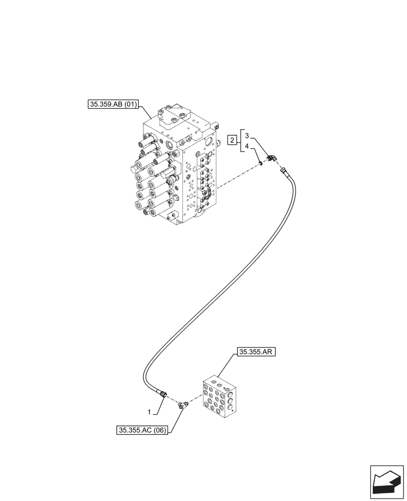 Схема запчастей Case CX210D NLC - (35.355.AC[03]) - JOYSTICK, HYDRAULIC LINE, CONTROL VALVE (35) - HYDRAULIC SYSTEMS