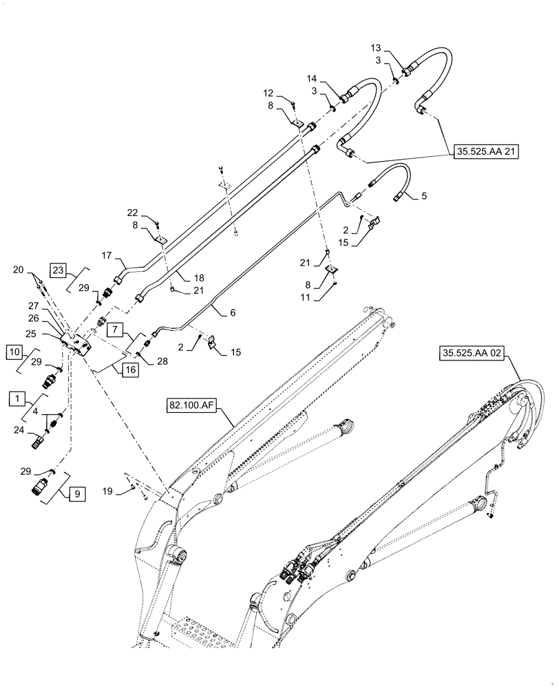 Схема запчастей Case TR340 - (35.525.AA[22]) - DUAL AUXILIARY HYDRAULIC, BOOM SECTION (35) - HYDRAULIC SYSTEMS