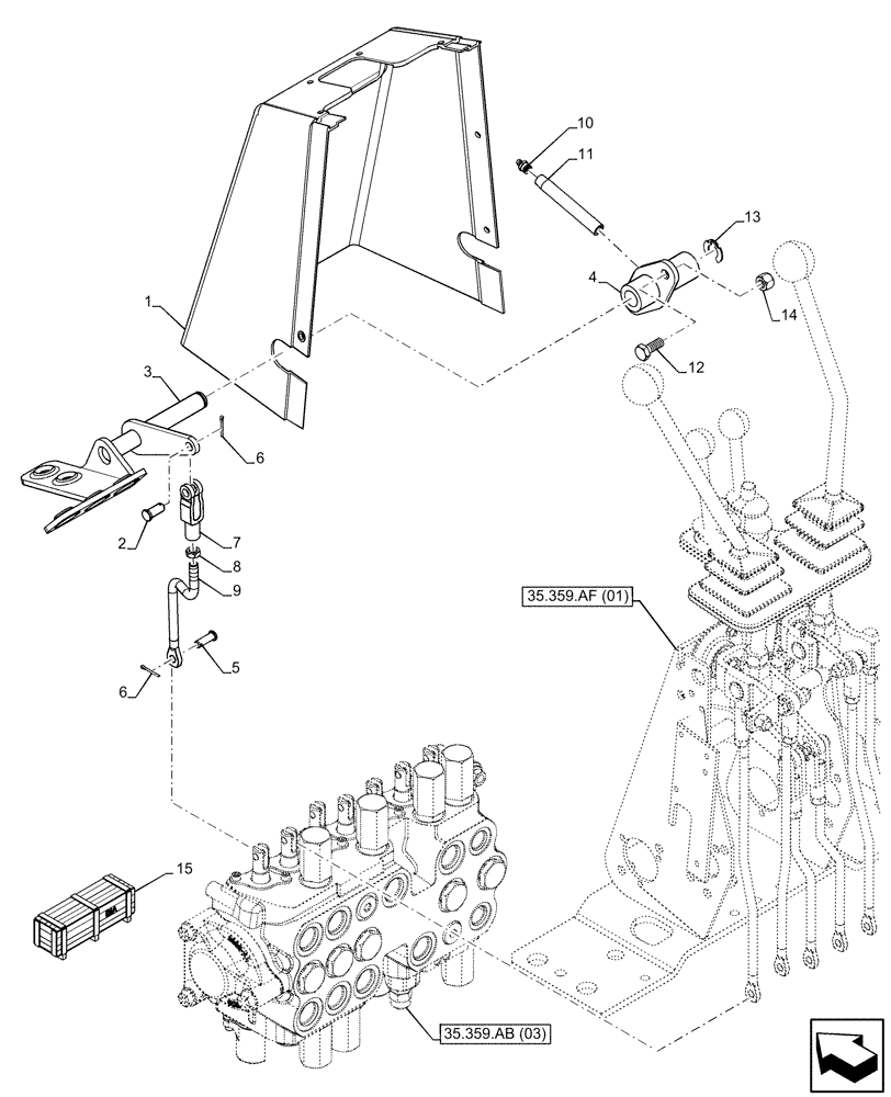 Схема запчастей Case 580SN WT - (35.359.AF[03]) - BACKHOE CONTROL VALVE, 7-SPOOL, STANDARD DIPPER, MECHANICAL CONTROLS, MOUNTING PARTS (35) - HYDRAULIC SYSTEMS