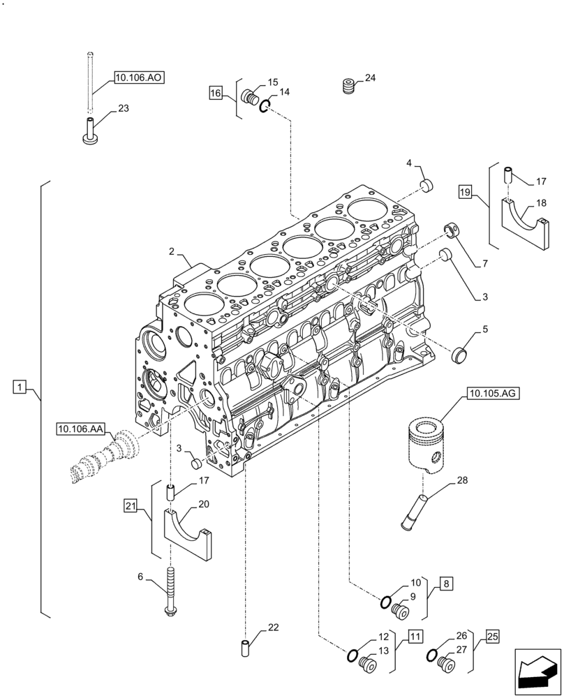 Схема запчастей Case F4HE9684U J104 - (10.001.AB[01]) - CRANKCASE (10) - ENGINE