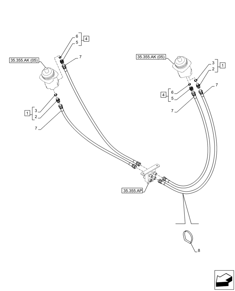 Схема запчастей Case CX210D LC LR - (35.355.AO[01]) - JOYSTICK, DRAIN LINE, BLOCK (35) - HYDRAULIC SYSTEMS