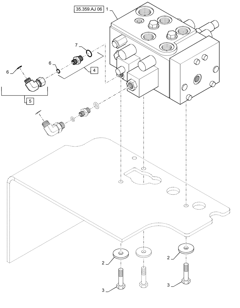 Схема запчастей Case 621F - (35.357.AL[03]) - PILOT VALVE INSTALLATION, 3 LEVER, XT/TC (35) - HYDRAULIC SYSTEMS