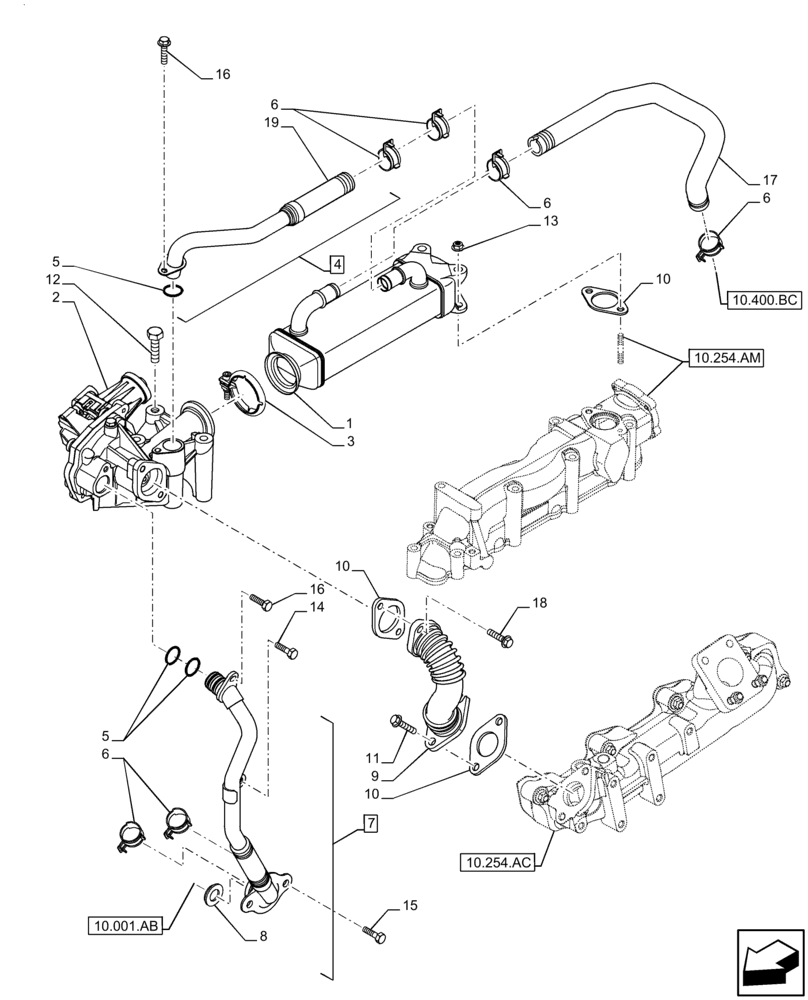 Схема запчастей Case F5BFL413E C001 - (10.501.AB) - EXHAUST SYSTEM, EGR, HEAT EXCHANGER (10) - ENGINE