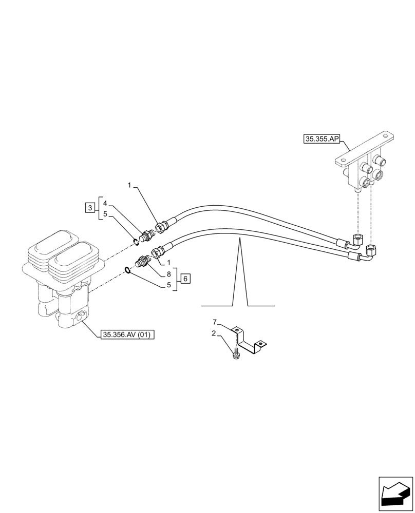 Схема запчастей Case CX210D LC LR - (35.356.AR[01]) - PEDAL, DRAIN LINE (35) - HYDRAULIC SYSTEMS