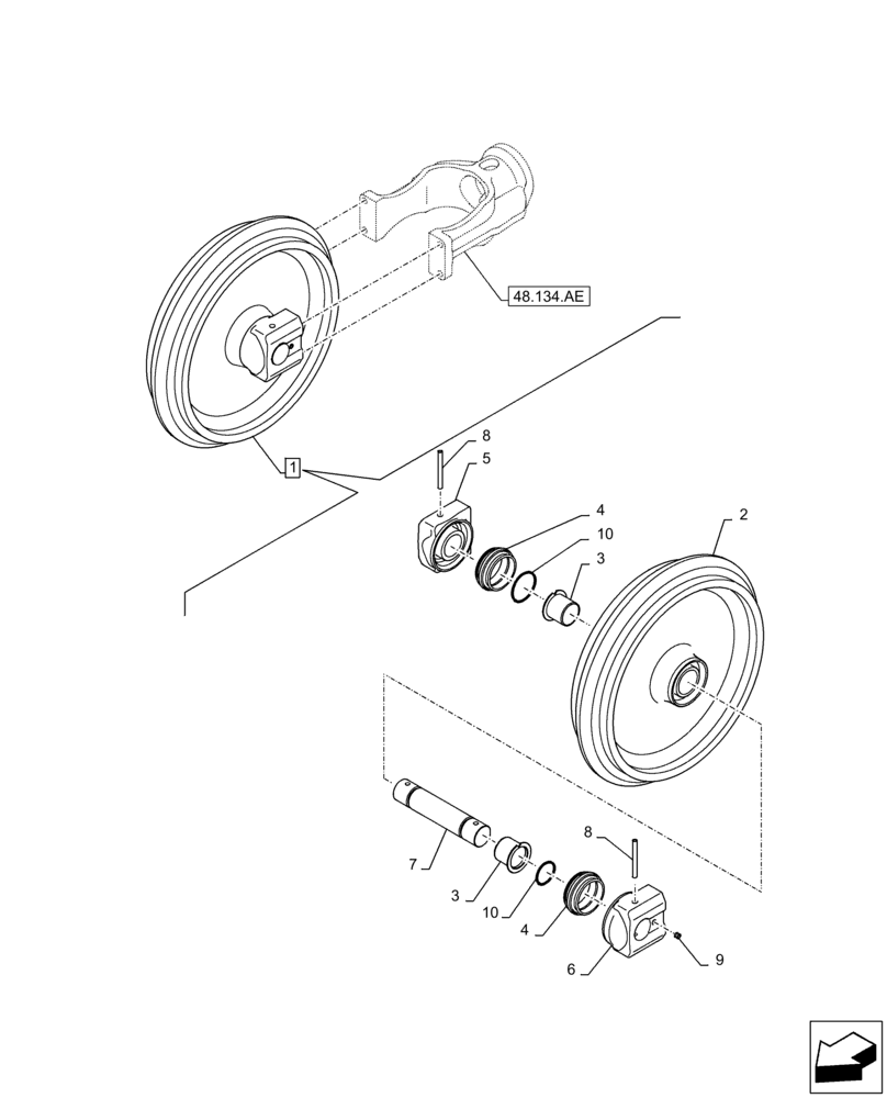 Схема запчастей Case CX210D LC LR - (48.134.AA) - IDLER WHEEL (48) - TRACKS & TRACK SUSPENSION