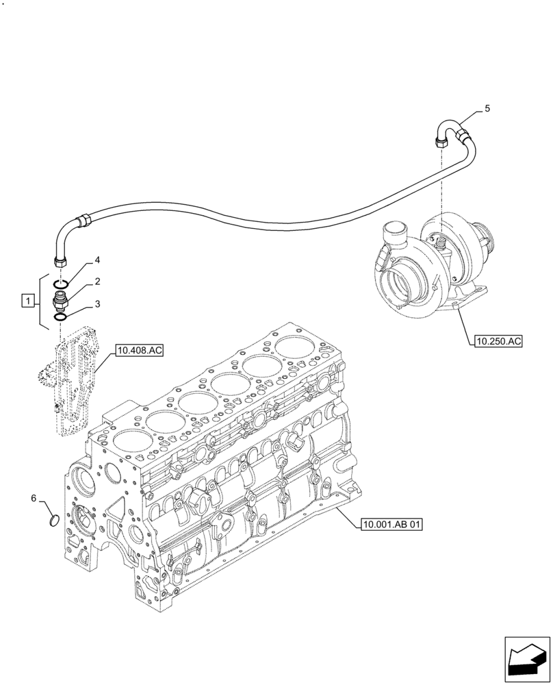 Схема запчастей Case F4HE9684U J104 - (10.250.AD) - TURBOCHARGER OIL SUPPLY LINE (10) - ENGINE