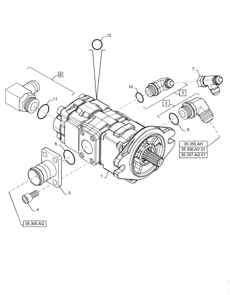 Схема запчастей Case TV380 - (35.220.AA[03]) - HYDRAULIC PUMP, EHF W/ CHG 36.6/23.7CC (35) - HYDRAULIC SYSTEMS