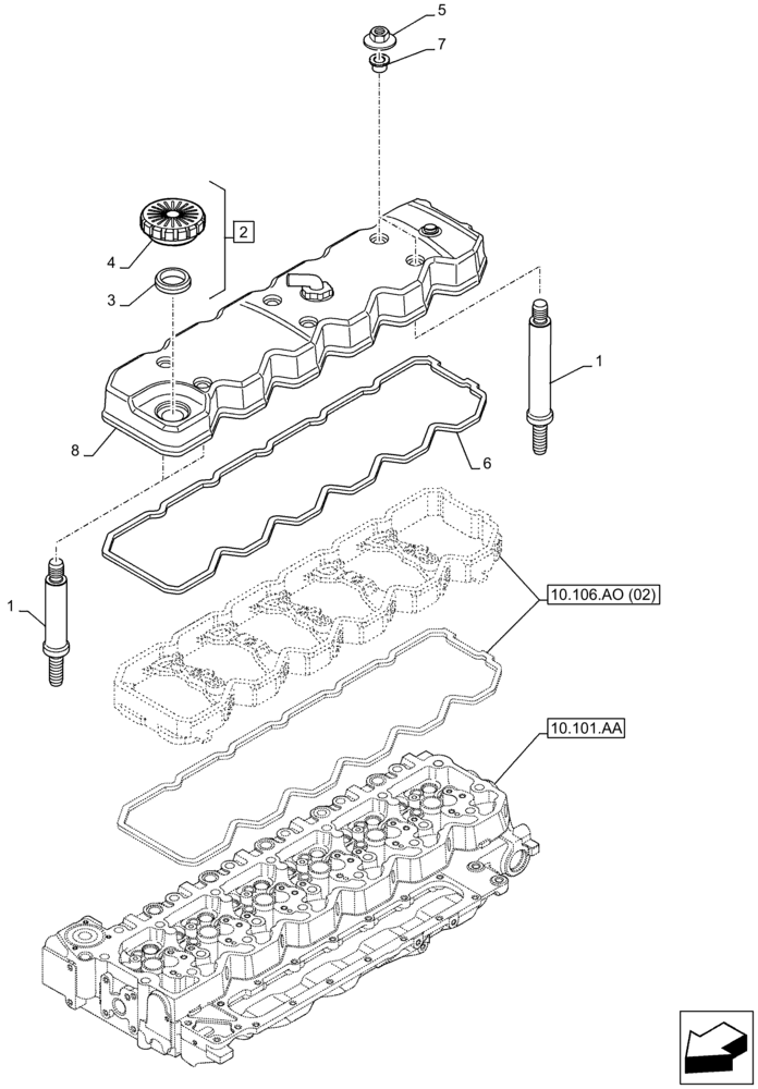 Схема запчастей Case F4HFA613N E005 - (10.101.AB) - VALVE COVER (10) - ENGINE