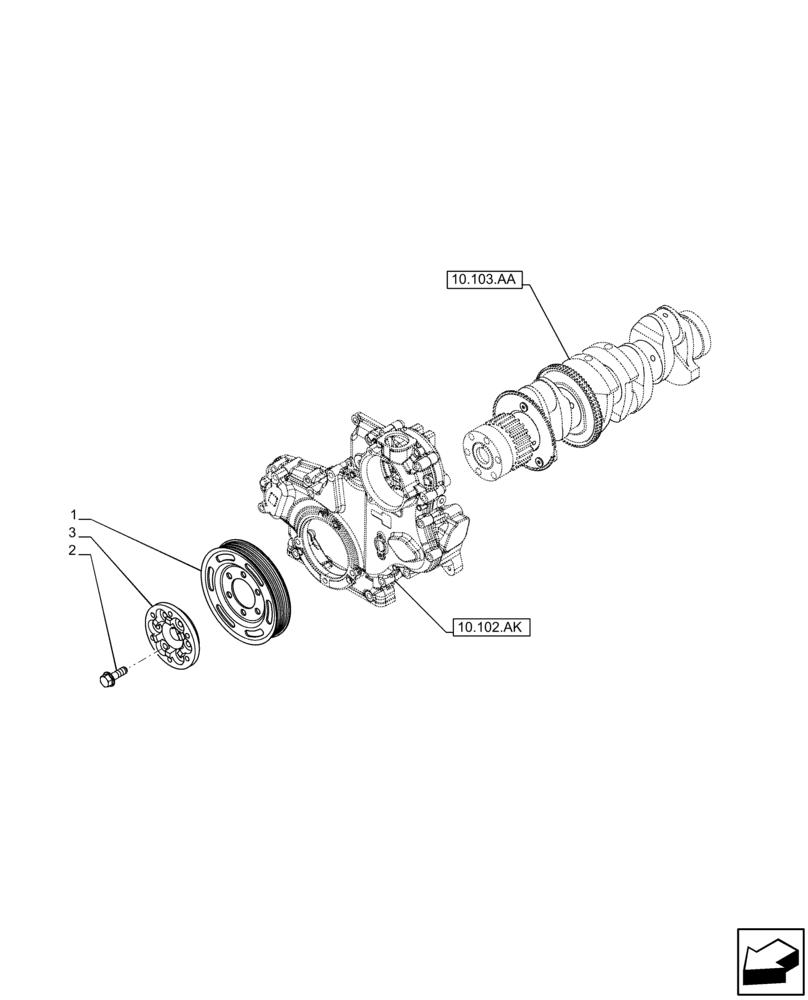 Схема запчастей Case F5BFL413E C001 - (10.103.AG) - CRANKSHAFT PULLEY (10) - ENGINE