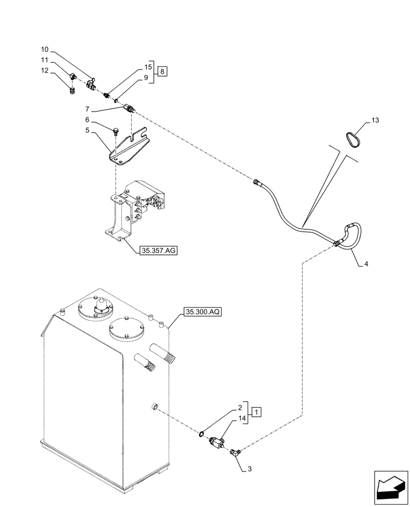 Схема запчастей Case CX210D LC - (35.300.AD) - VAR - 488034 - HYDRAULIC OIL RESERVOIR, DRAIN LINE (35) - HYDRAULIC SYSTEMS