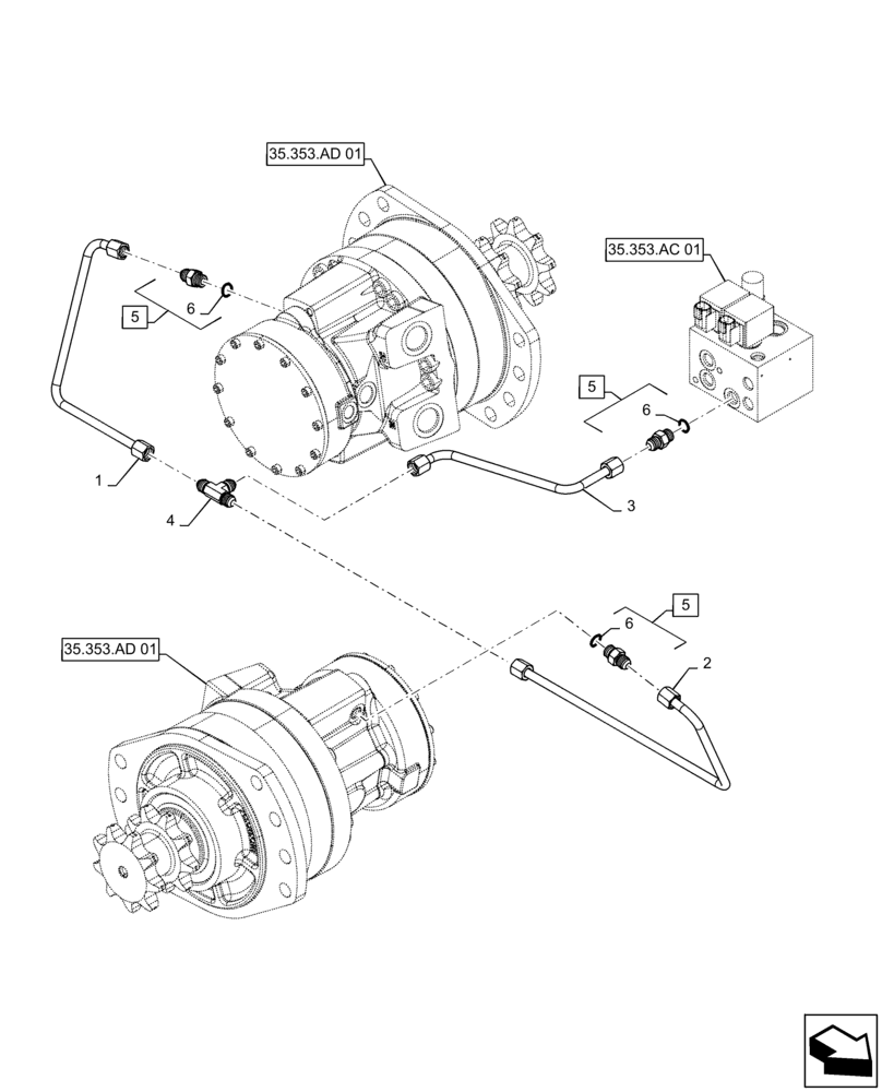 Схема запчастей Case SR270 - (35.353.AC[05]) - 2-SPEED LINES (35) - HYDRAULIC SYSTEMS