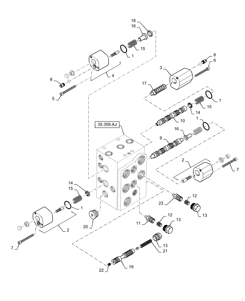 Схема запчастей Case 621F - (35.359.AJ[01]) - VALVE ASSEMBLY, PISTON AXIS, Z-BAR AND XR/LR (35) - HYDRAULIC SYSTEMS