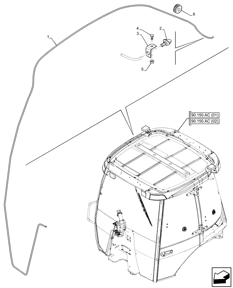 Схема запчастей Case 580SN WT - (55.518.AB) - VAR - 747853, 747854, 747855 - CAB, WINDSHIELD WASHER , TUBE (55) - ELECTRICAL SYSTEMS