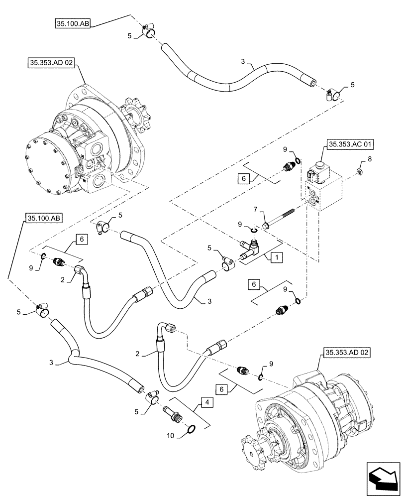 Схема запчастей Case SV280 - (35.353.AC[04]) - BRAKE LINES (35) - HYDRAULIC SYSTEMS