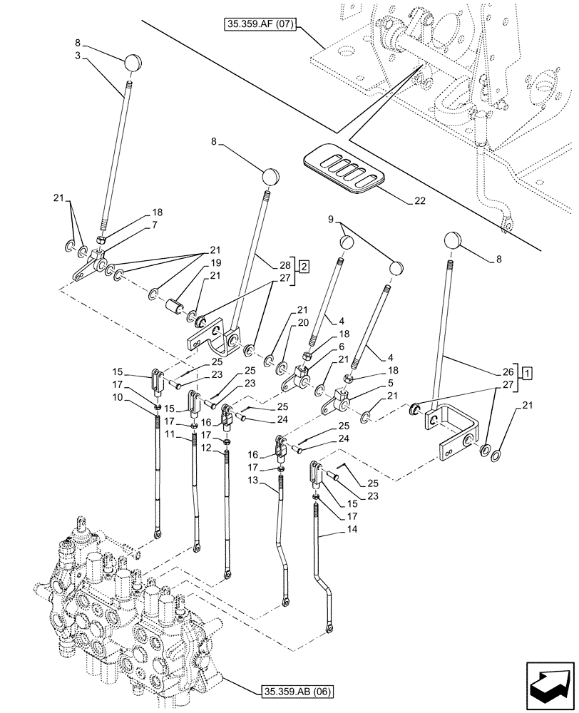 Схема запчастей Case 590SN - (35.359.AF[08]) - BACKHOE CONTROL VALVE, 7-SPOOL, STANDARD DIPPER, MECHANICAL CONTROLS (35) - HYDRAULIC SYSTEMS