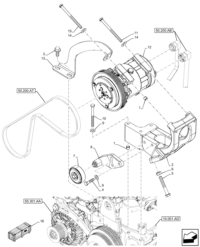 Схема запчастей Case 580SN WT - (50.200.AA) - VAR - 747853, 747855 - AIR CONDITIONING, COMPRESSOR (50) - CAB CLIMATE CONTROL