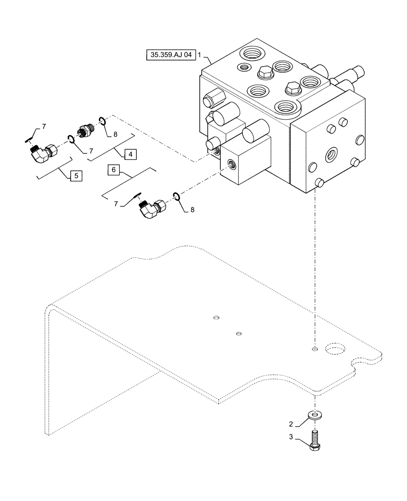 Схема запчастей Case 621F - (35.357.AL[02]) - PILOT VALVE INSTALLATION, 3 LEVER, Z-BAR AND XR/LR (35) - HYDRAULIC SYSTEMS