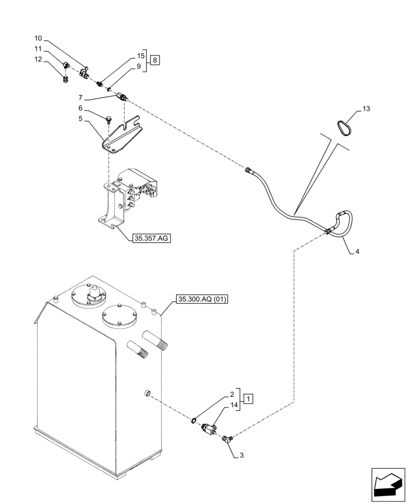 Схема запчастей Case CX250D LC LR - (35.300.AD) - VAR - 488034 - HYDRAULIC OIL RESERVOIR, DRAIN LINE (35) - HYDRAULIC SYSTEMS