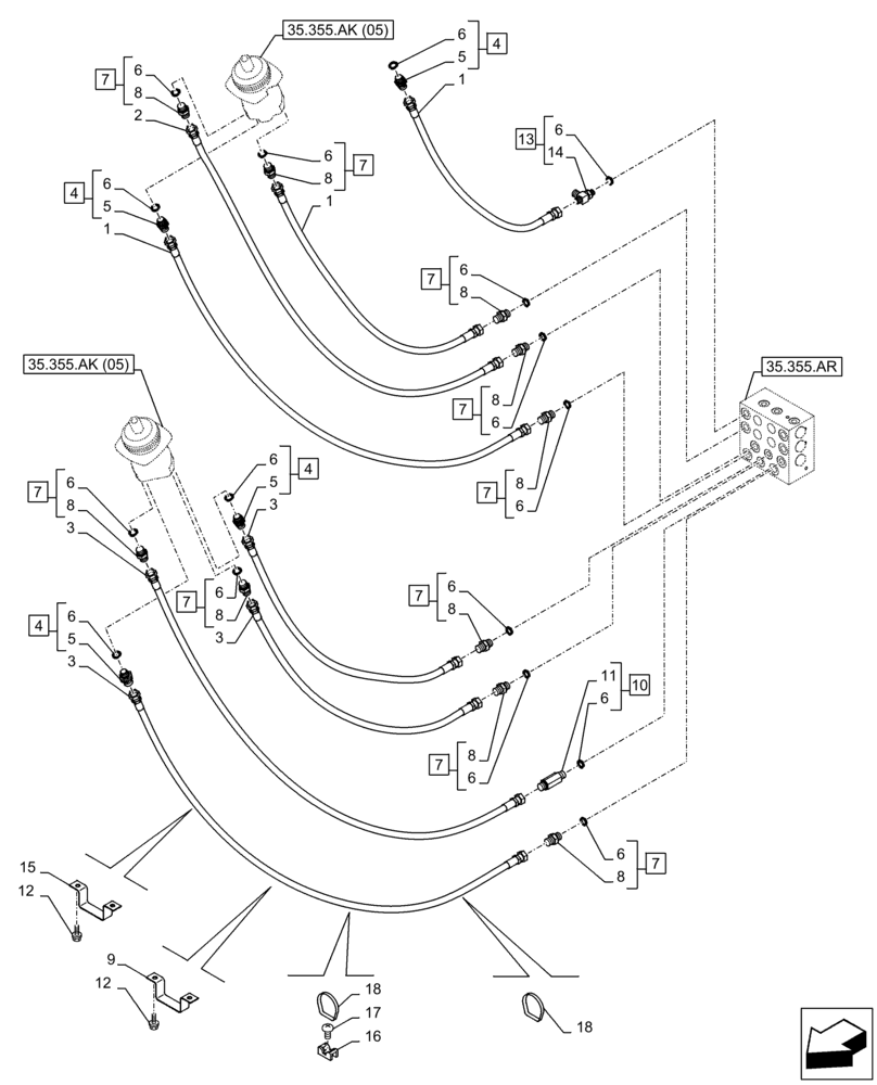 Схема запчастей Case CX210D LC LR - (35.355.AC[01]) - JOYSTICK, HYDRAULIC LINE, CONTROL VALVE (35) - HYDRAULIC SYSTEMS