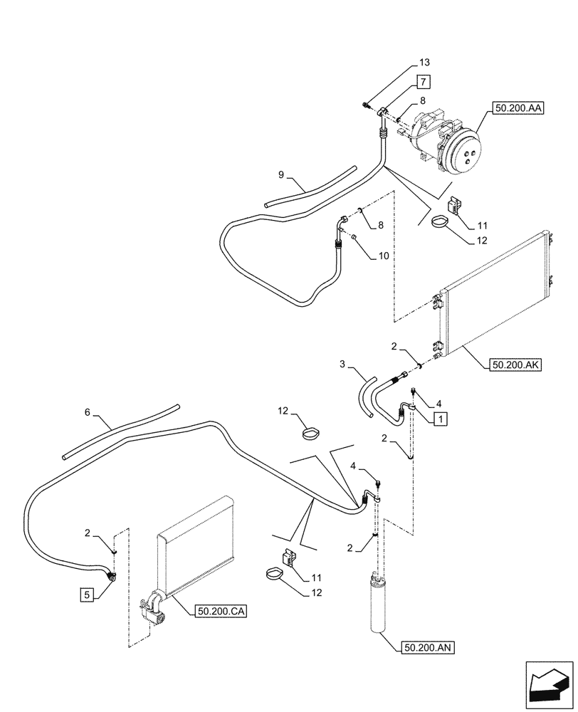 Схема запчастей Case CX210D LC LR - (50.200.AB[02]) - AIR CONDITIONING, LINES (50) - CAB CLIMATE CONTROL