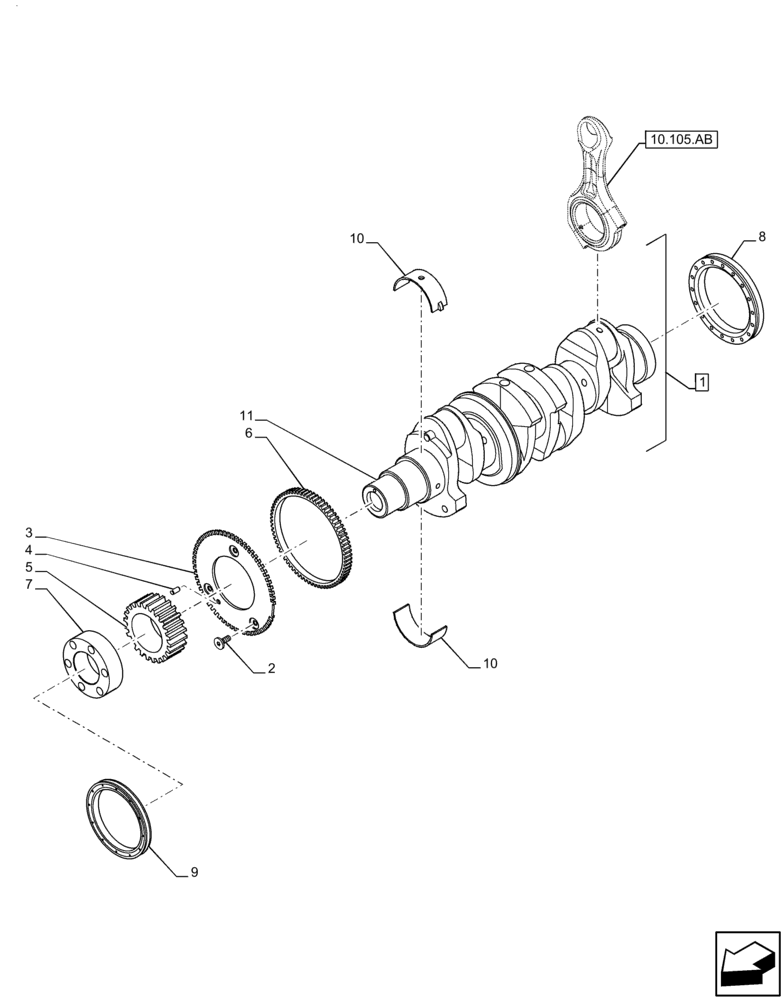 Схема запчастей Case F5BFL413D C001 - (10.103.AA) - CRANKSHAFT ASSEMBLY (10) - ENGINE