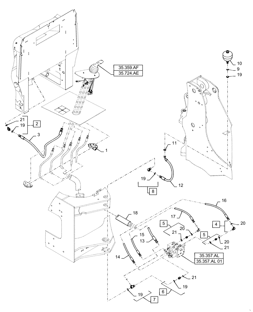 Схема запчастей Case 621F - (35.357.AO) - 2 SPOOL LINE INSTALLATION (35) - HYDRAULIC SYSTEMS