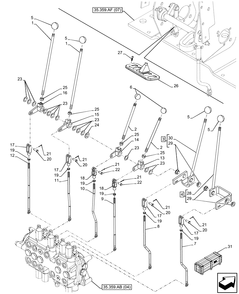 Схема запчастей Case 580SN WT - (35.359.AF[05]) - BACKHOE CONTROL VALVE, 7-SPOOL, STANDARD DIPPER, MECHANICAL CONTROLS, MOUNTING PARTS (35) - HYDRAULIC SYSTEMS