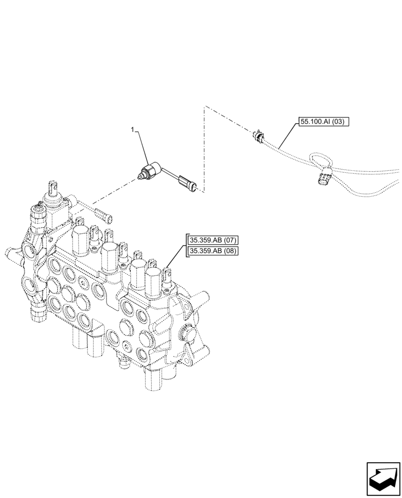 Схема запчастей Case 590SN - (55.425.AQ[02]) - 8-SPOOL, AUXILIARY CONTROL VALVE, SENSOR (55) - ELECTRICAL SYSTEMS