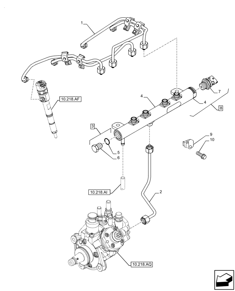 Схема запчастей Case F5BFL413D C001 - (10.218.AA) - INJECTION EQUIPMENT - PIPING (10) - ENGINE