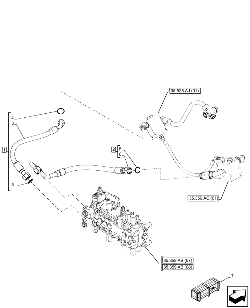 Схема запчастей Case 590SN - (35.359.AE[02]) - 8-SPOOL, CONTROL VALVE LINE (35) - HYDRAULIC SYSTEMS