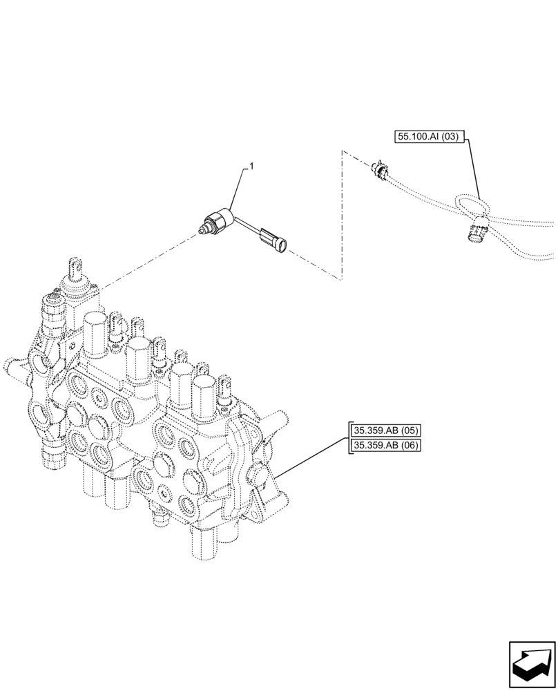 Схема запчастей Case 590SN - (55.425.AQ[01]) - 7-SPOOL, AUXILIARY CONTROL VALVE, SENSOR (55) - ELECTRICAL SYSTEMS