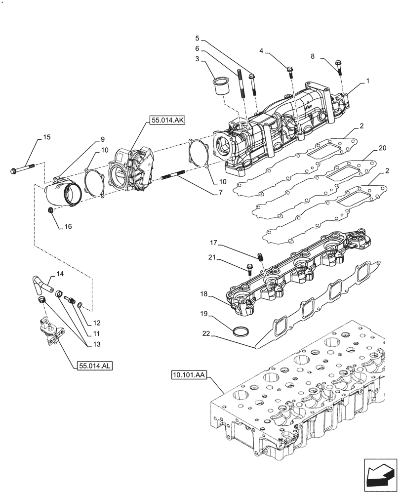 Схема запчастей Case F5BFL413E C001 - (10.254.AM) - INTAKE & EXHAUST MANIFOLD (10) - ENGINE