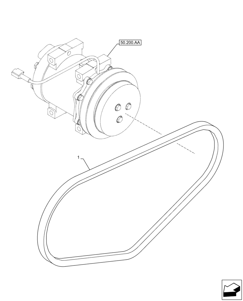 Схема запчастей Case CX210D LC LR - (50.200.AT) - AIR CONDITIONING, BELT (50) - CAB CLIMATE CONTROL