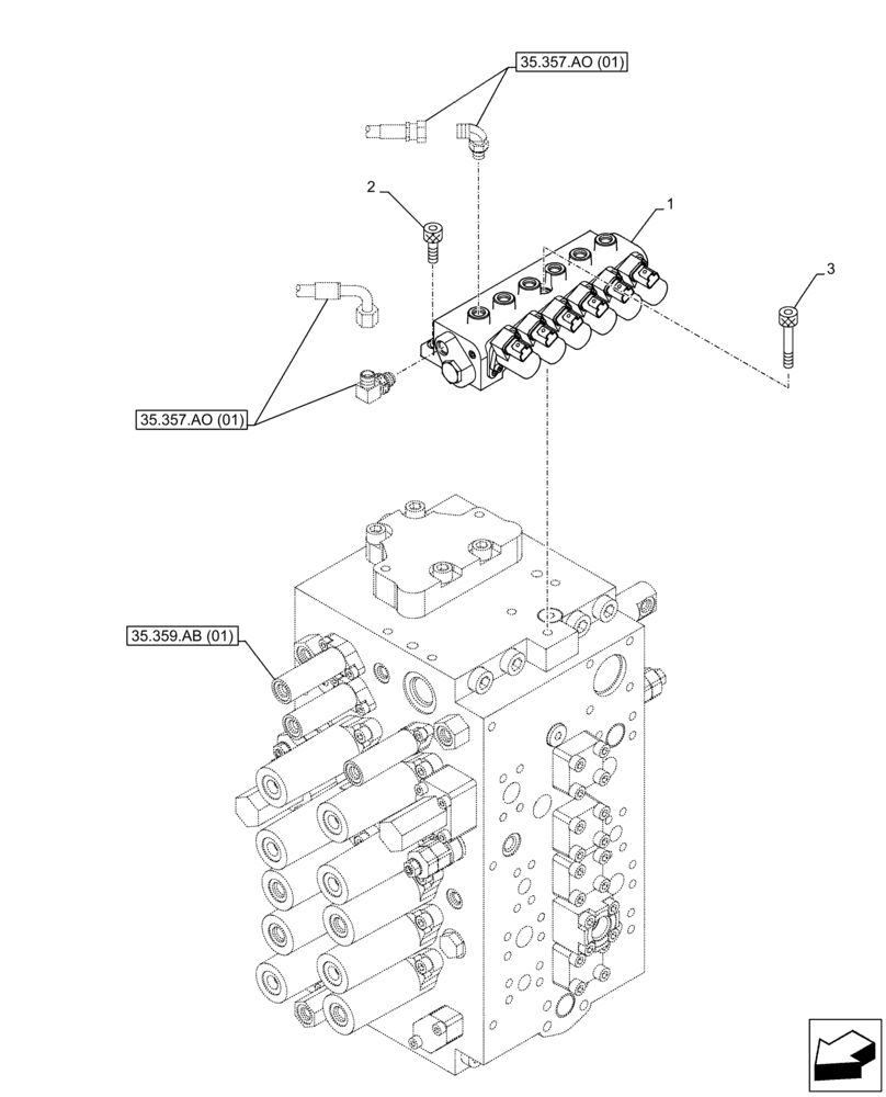 Схема запчастей Case CX210D NLC - (35.357.AJ[01]) - MAIN, SOLENOID VALVE (35) - HYDRAULIC SYSTEMS