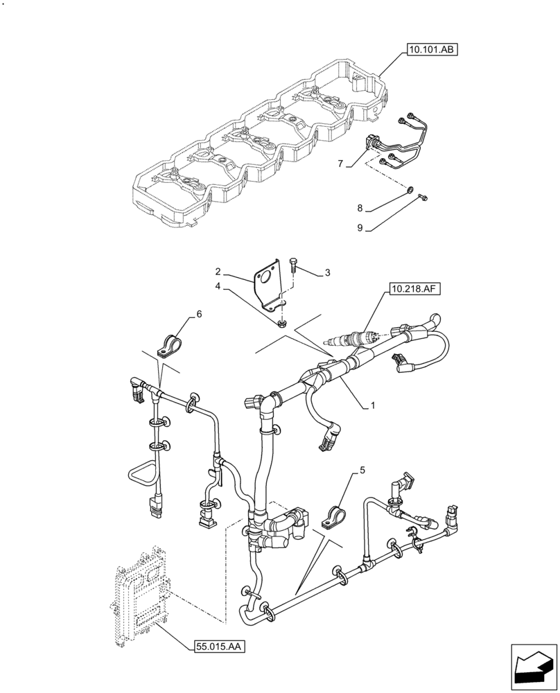 Схема запчастей Case F4HE9684U J104 - (55.010.AA) - INJECTION WIRING HARNESS (55) - ELECTRICAL SYSTEMS