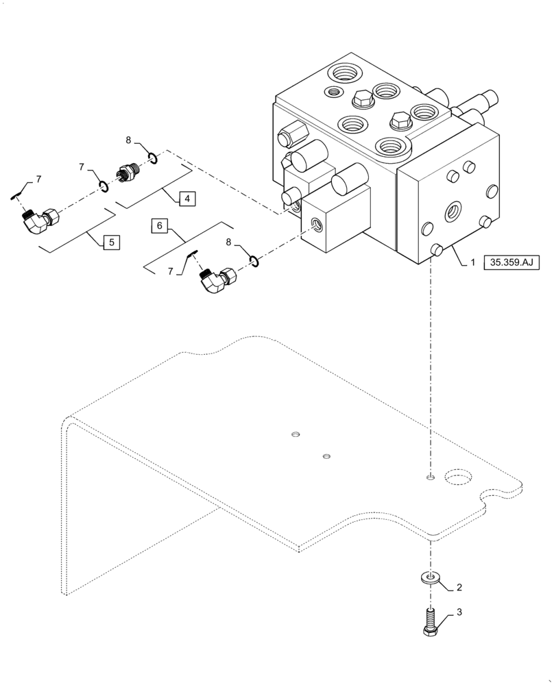 Схема запчастей Case 621F - (35.357.AL) - PILOT VALVE INSTALLATION, 2 LEVER, Z-BAR AND XR/LR (35) - HYDRAULIC SYSTEMS