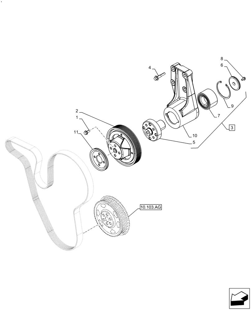 Схема запчастей Case F4HE9684U J104 - (10.414.AD) - FAN BELT DRIVE PULLEY (10) - ENGINE