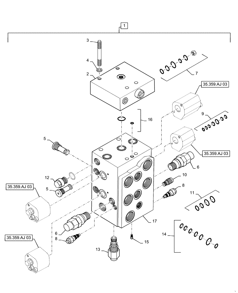 Схема запчастей Case 621F - (35.359.AJ[02]) - VALVE ASSEMBLY, LOADER CONTROL, 2 SPOOL, XT (35) - HYDRAULIC SYSTEMS