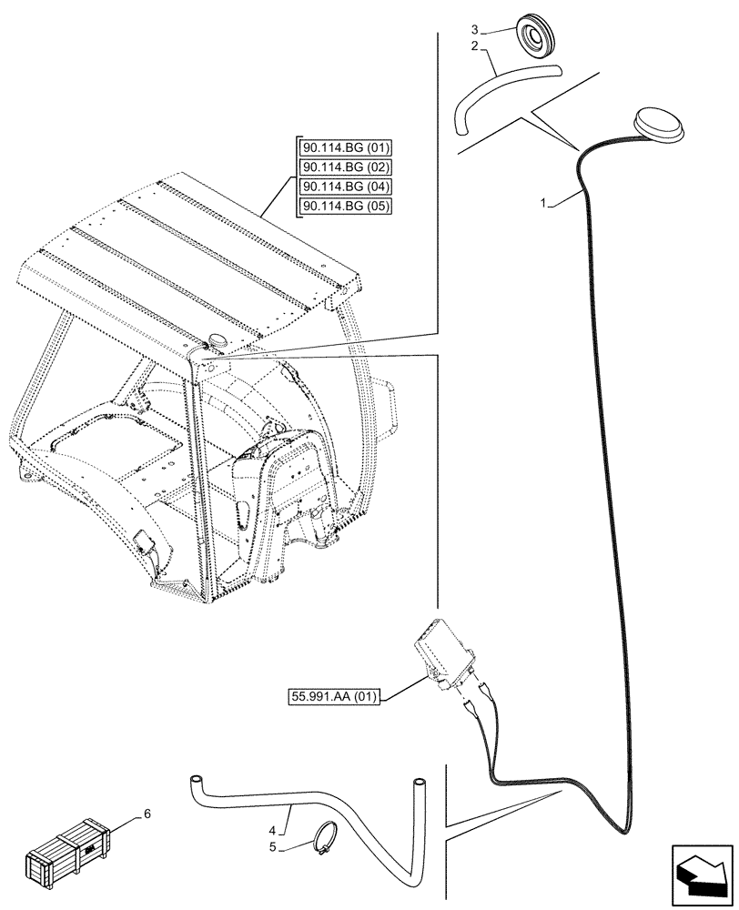 Схема запчастей Case 580SN WT - (55.991.AD[01]) - VAR - 745121 - CANOPY, TELEMATIC SYSTEM, ANTENNA (55) - ELECTRICAL SYSTEMS