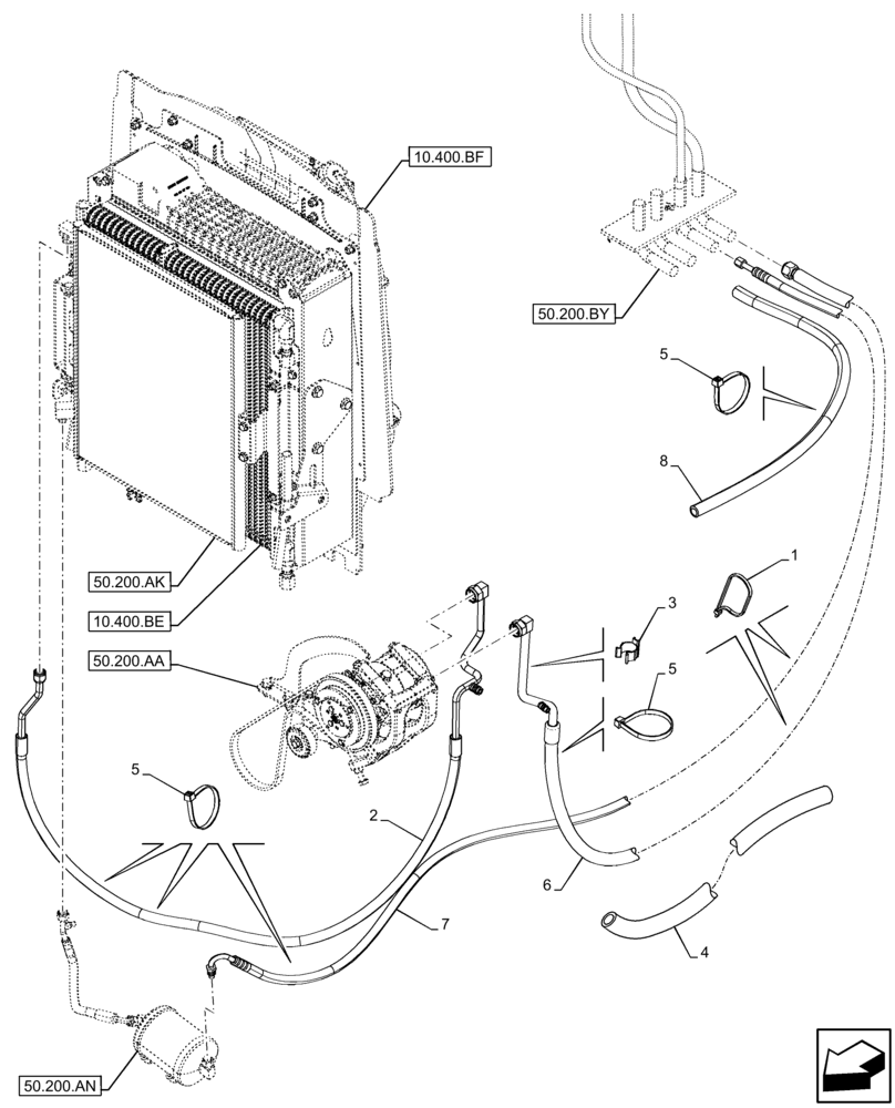 Схема запчастей Case 580N EP - (50.200.AB) - VAR - 747853, 747855 - AIR CONDITIONING, LINE (50) - CAB CLIMATE CONTROL