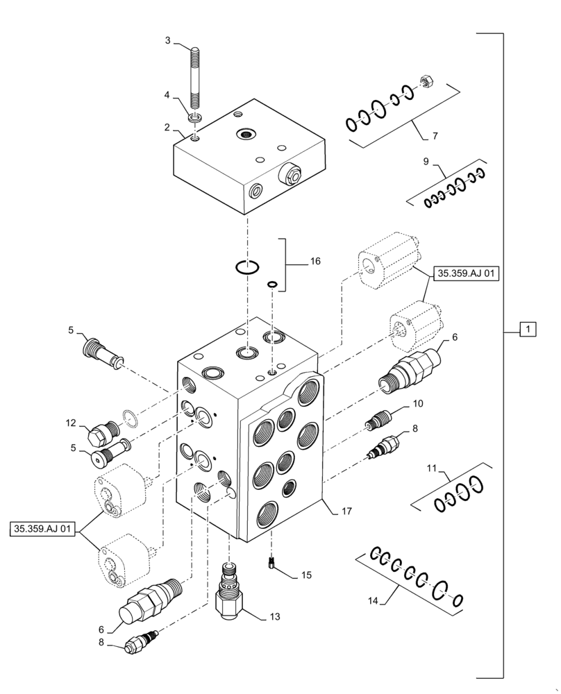 Схема запчастей Case 621F - (35.359.AJ) - VALVE ASSEMBLY LOADER CONTROL 2 SPOOL, Z-BAR AND XR (35) - HYDRAULIC SYSTEMS