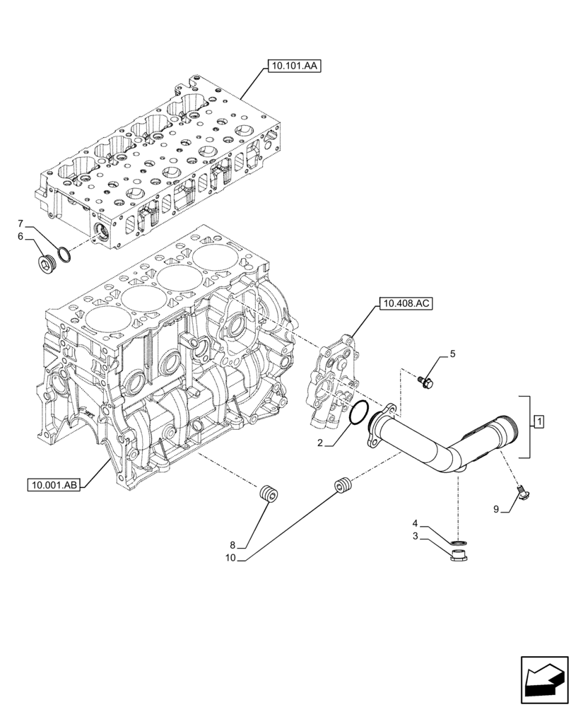 Схема запчастей Case F5BFL413D C001 - (10.400.AE) - PIPING - ENGINE COOLING SYSTEM (10) - ENGINE