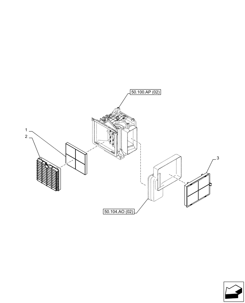 Схема запчастей Case CX250D LC LR - (50.104.AQ) - CAB, AIR FILTER (50) - CAB CLIMATE CONTROL